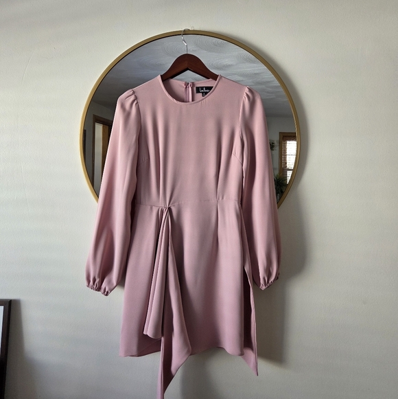 Lulus Rose Pink Long Sleeve Mini Wrap Dress Romantic Feminine Spring Size Small - Picture 3 of 16